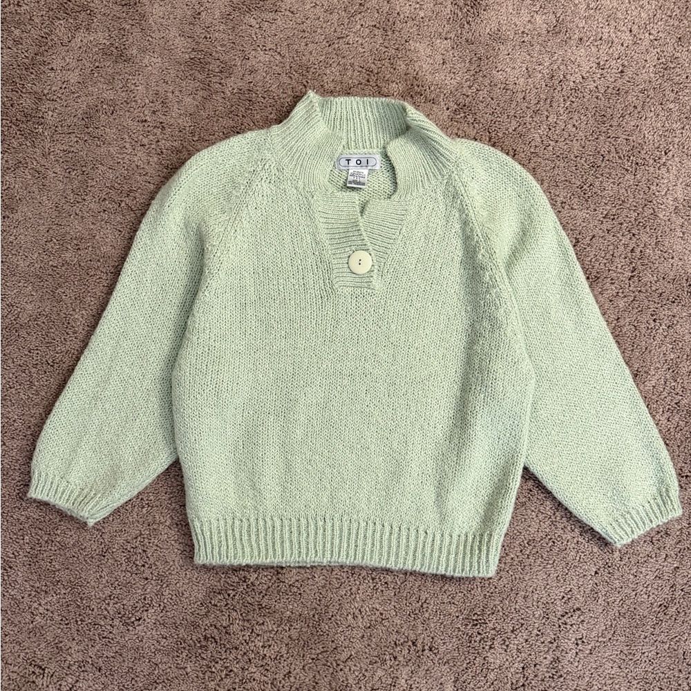 Vintage Toi Sweater Women size Large Mint Acrylic Knit Crop Top 3/4 Sleeve Shirt
